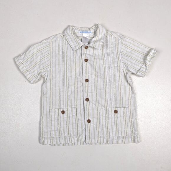 Janie and Jack Boys Button Down Shirt Sz 3 Green Stripe 2011 Short Sleeve - Picture 1 of 5